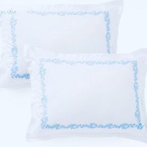 Martha Stewart White Euros with popular Blue Climbing Wildflowers Embroidery